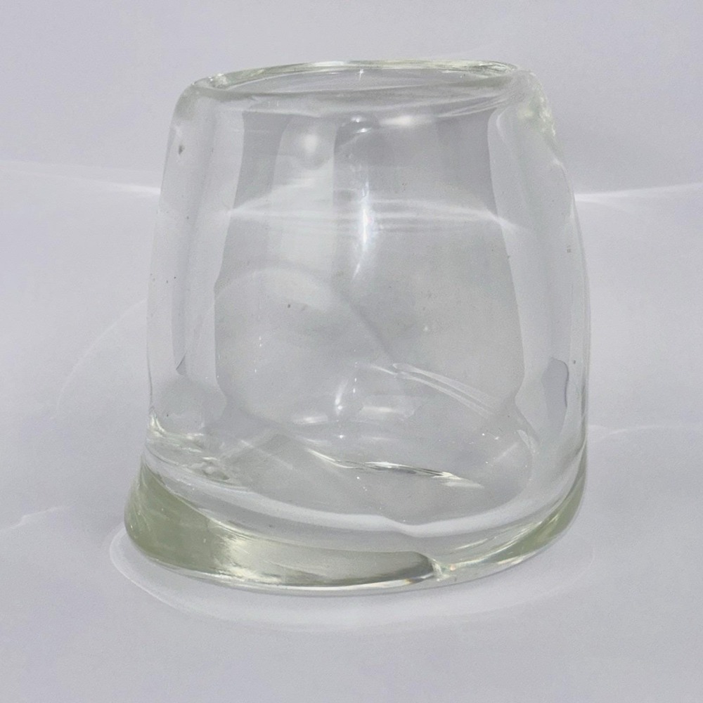 Vintage Hand Blown Studio Art Glass Votive Candle Holder Heavy Clear Glass 3.5”